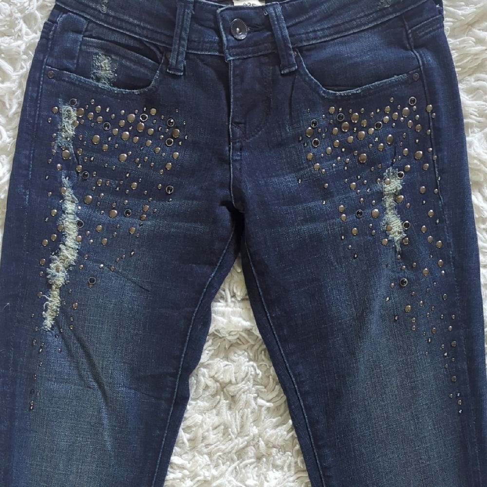 Hint Rhinestone/Stud Slim Boot Jeans - Picture 2 of 5
